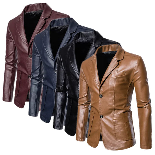 Men's Business Casual Leather Jacket Coats Large Size 5XL Slim Fit