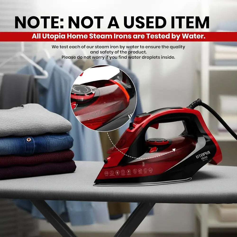 1800W Clothes Iron With Auto-Off Safety, Adjustable Temp Control, Variable Steam Control, Self-Clean, 8ft Cord (Black/Red)