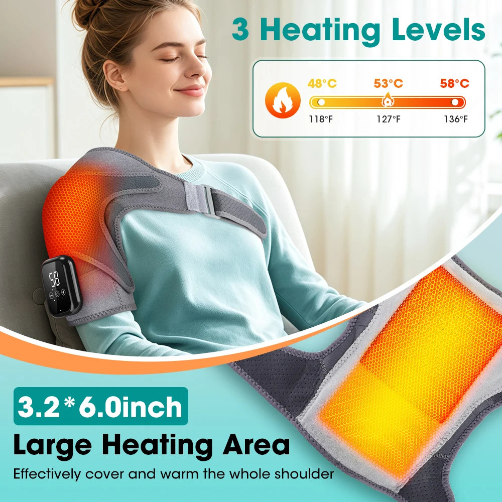 3 Modes Vibration 3 Heating Levels Heating Pad Set for Shoulder Knee Wrist Massage, Cordless Rechargeable Large Size
