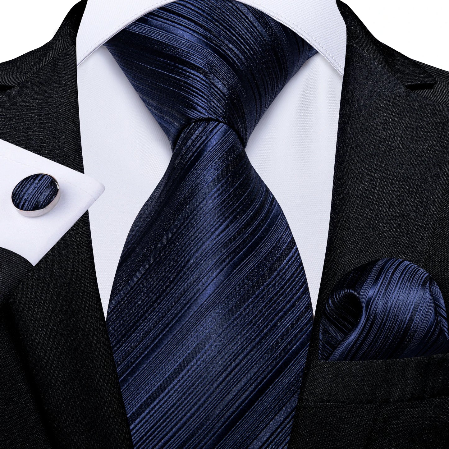 New Classic 100% Silk Men's Ties 8cm Blue Plaid Dot Striped Business Necktie Handkerchief Wedding Party Tie Set