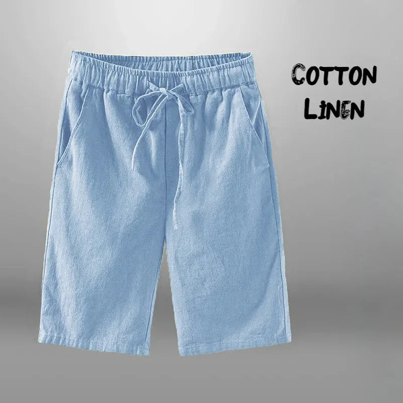 Men Cotton Linen Casual Breathable Beach Shorts