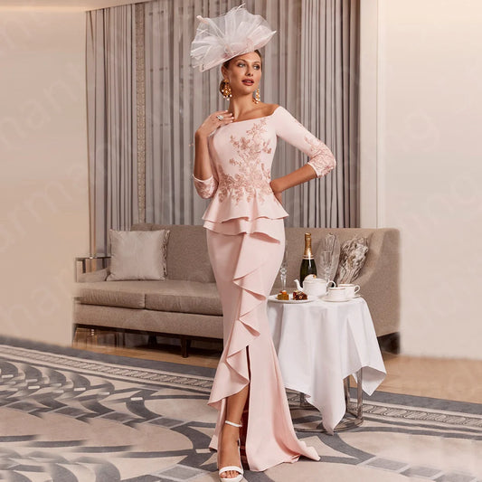 Customized Mermaid Mother of the Bride Dresses Lace Off Shoulder Sleeves Front Split
