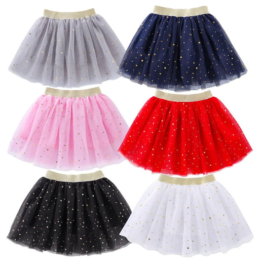 Girls Mesh Miniskirts Princess Stars Glitter Dance Ballet Tutu