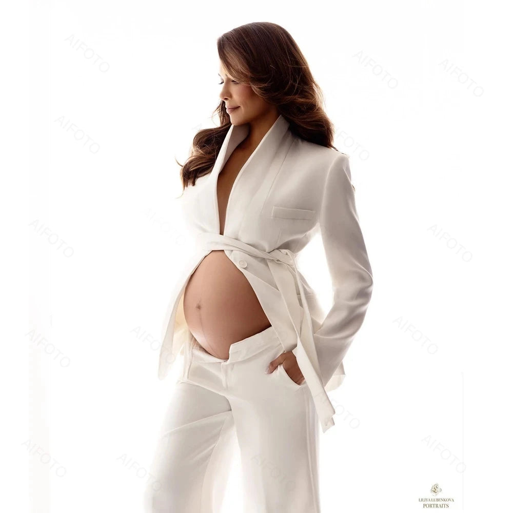 Maternity Photoshoot Suit Lace Up Long Sleeve Blazer