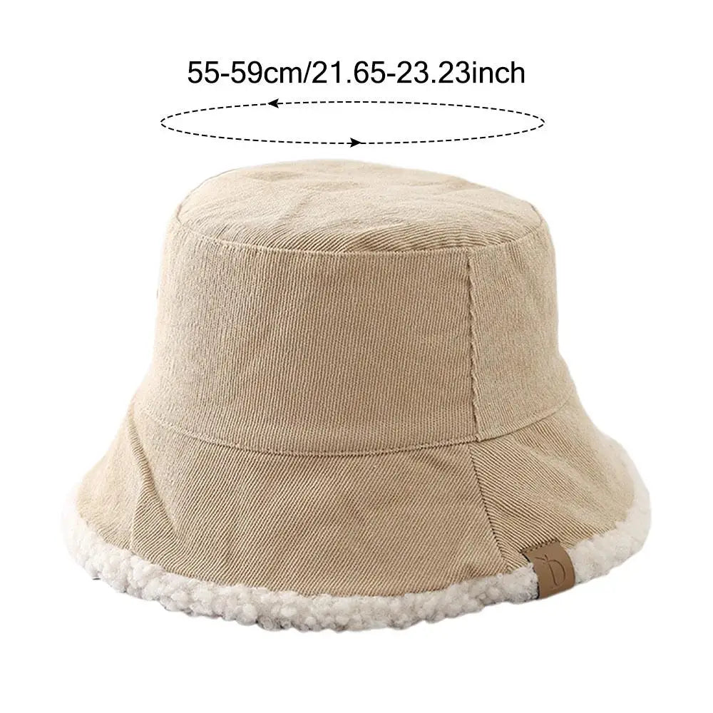 Winter Bucket Hat Thickened Soft Fisherman Cap Warm Corduroy Beanies