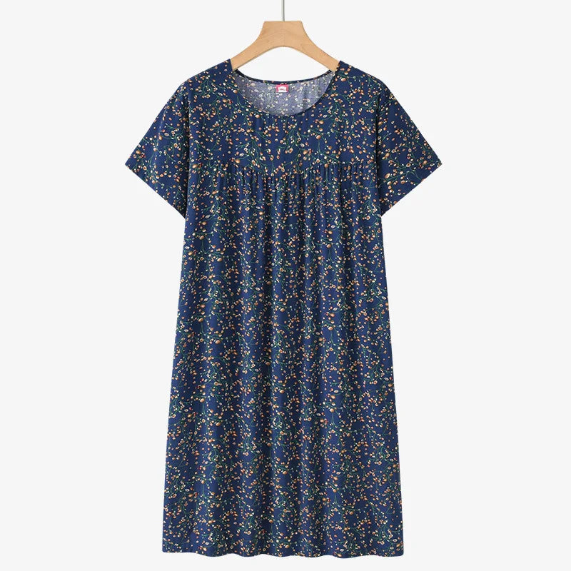 Middle-Aged and Elderly Cotton Silk Short-Sleeved Nightgown