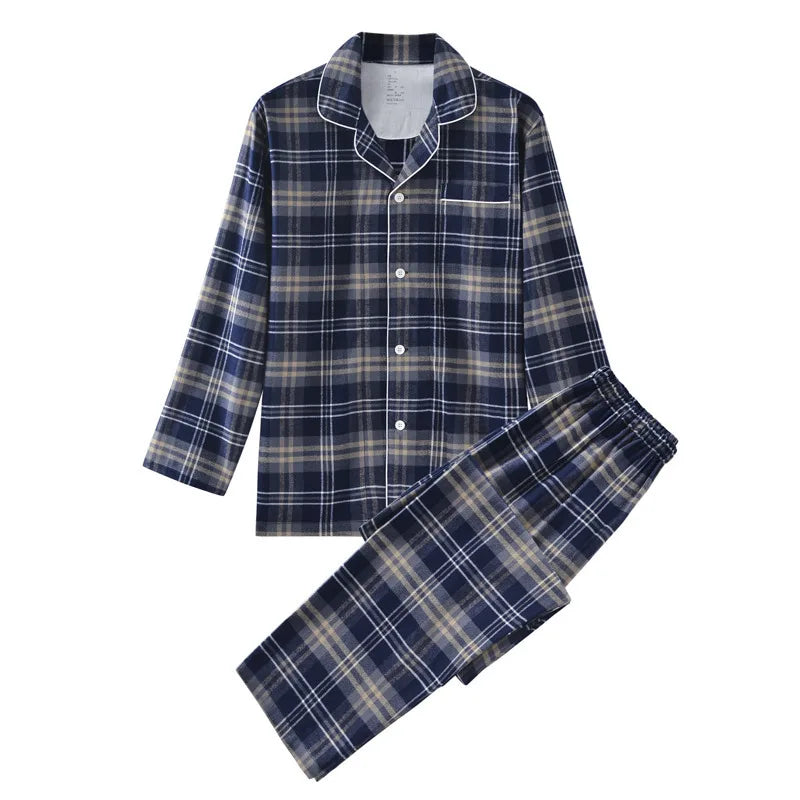 Cotton Flannel Plaid Men's & Women's High-quality Patterned Thick Pajamas for Autumn and Winter