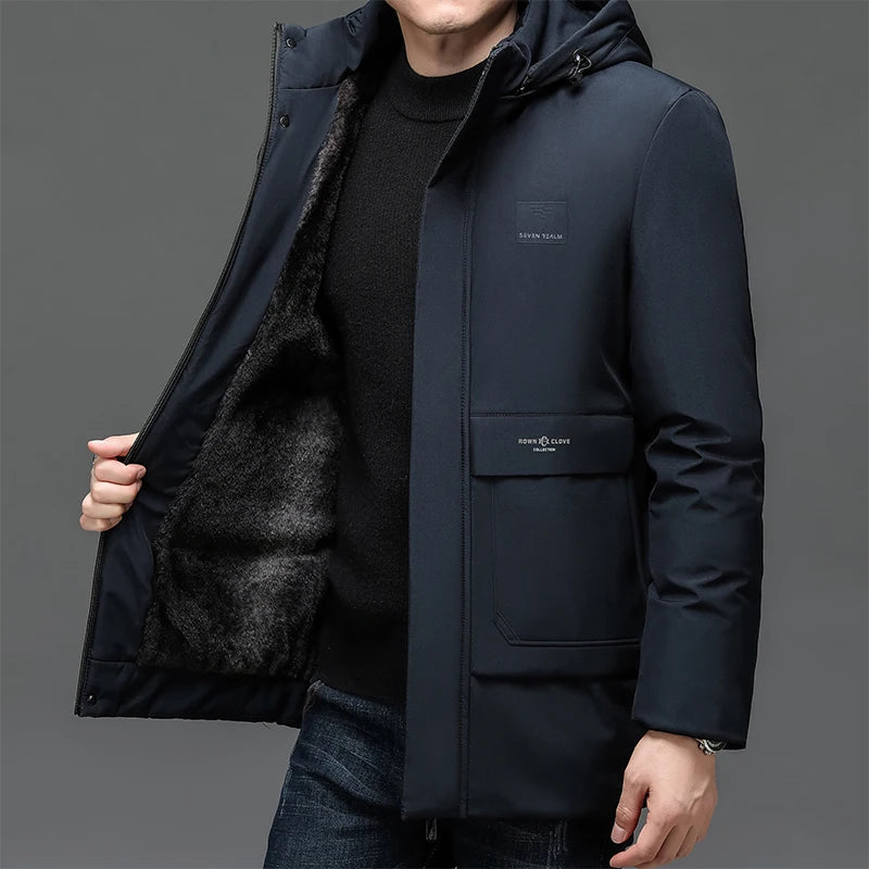 Men's Winter Warm Parkas Jacket Coat w/ Hat Waterproof Thick Fleece