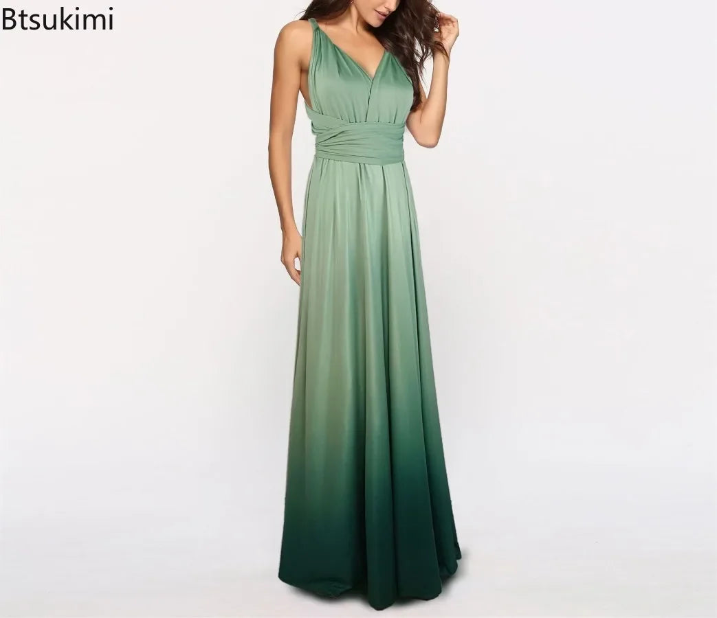 Multicolor Color Maxi Dress for Women Wrap Convertible Cross Bandage Sexy Backless