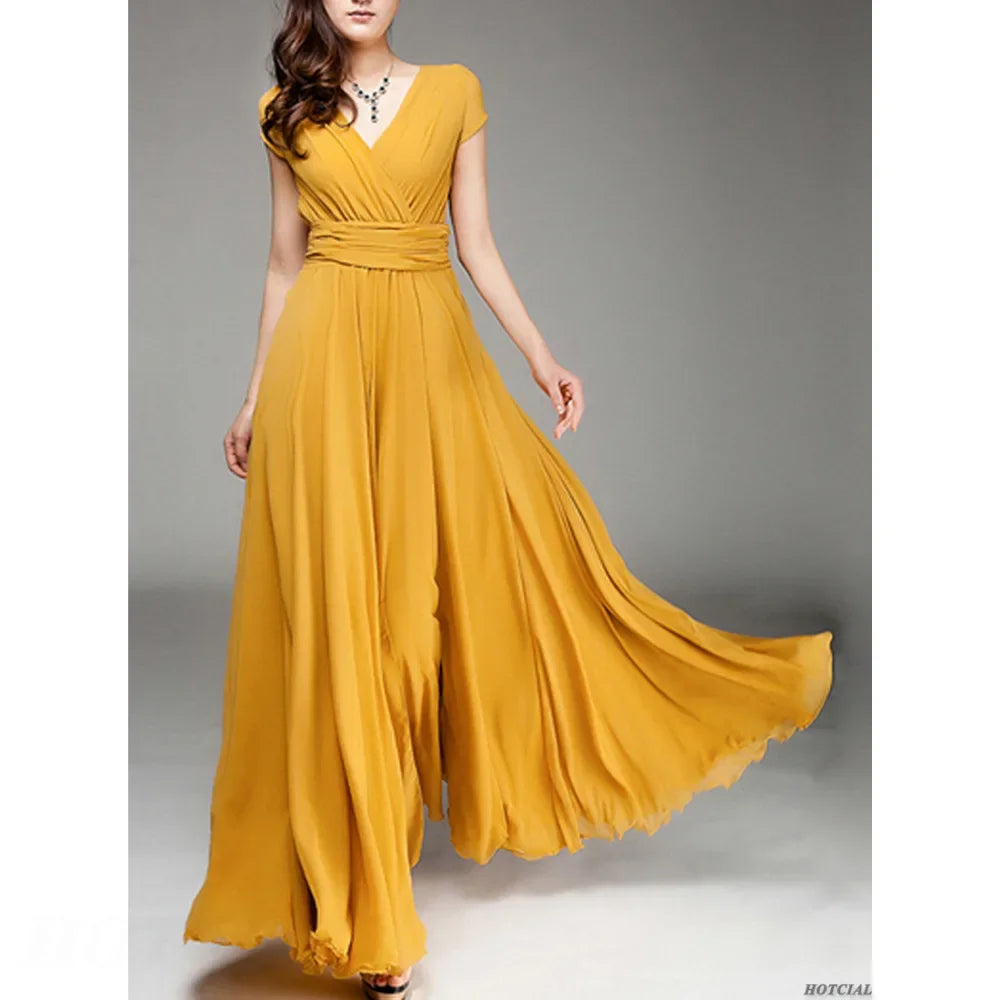 Women's Bohemian Maxi Long V-neck Sleeveless Dress