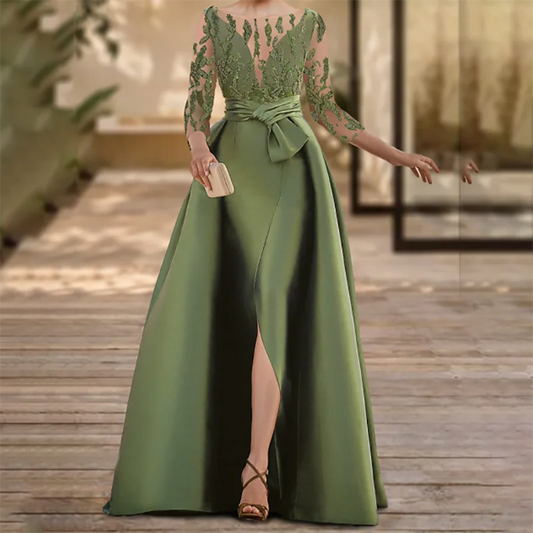 Evening Dress Mother of the Bride  A-Line Prom Dress For Gala Split Front Bow