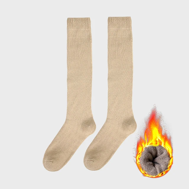 Women's Winter Warm Long Stockings Thick Thermal Cotton Terry Solid Breathable Knee High Socks