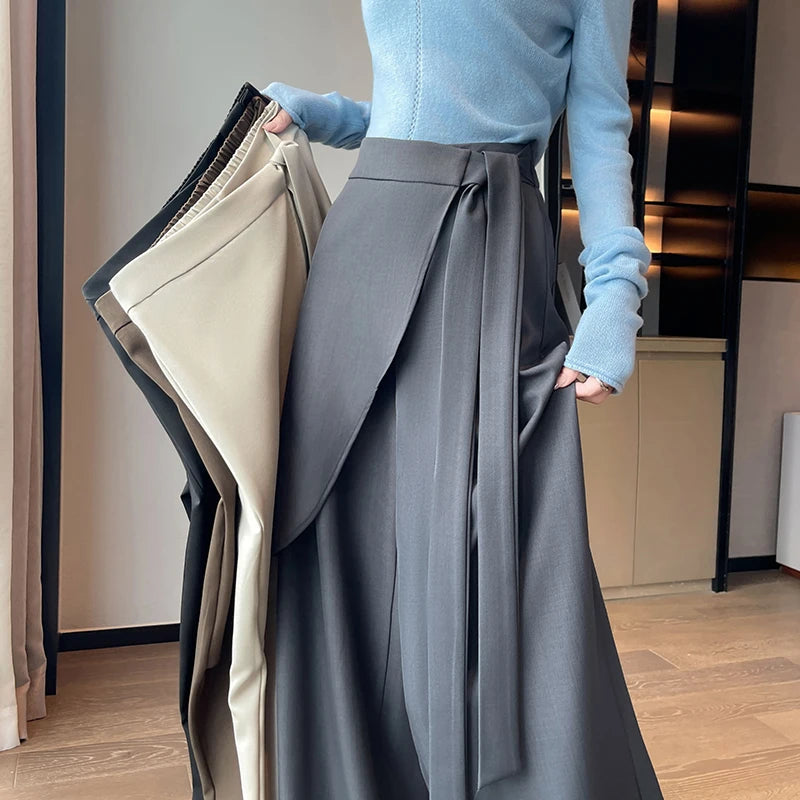 High Waist Autumn Elegant Irregular Wide Leg Pants for Women