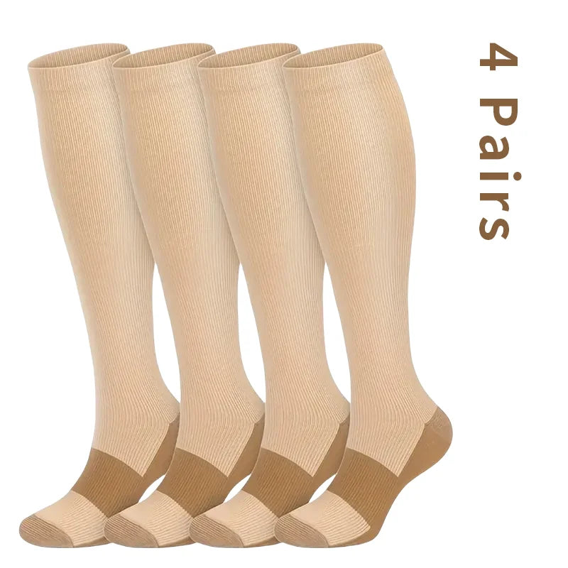 4 pairs copper compression socks Unisex for running and traveling for nurses and pregnant women mid-calf design