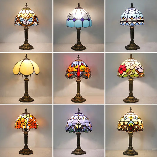 Mediterranean Baroque Retro Style Stained Colorful Handmade Glass Table Lamp E27