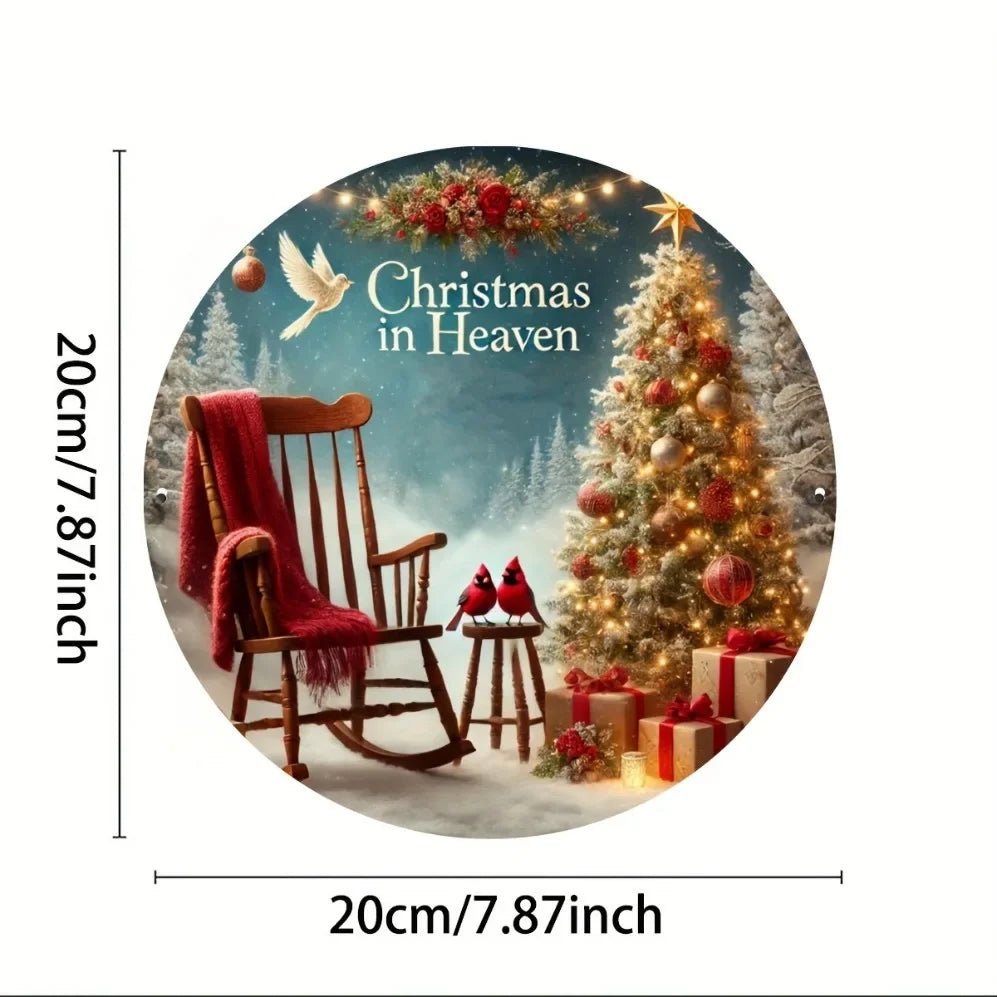 "Christmas in Heaven" Rustic Iron Metal Sign – Festive 2D Wall & Door Decor with Tree & Birds | Ideal for Home, Farmhouse & Shop