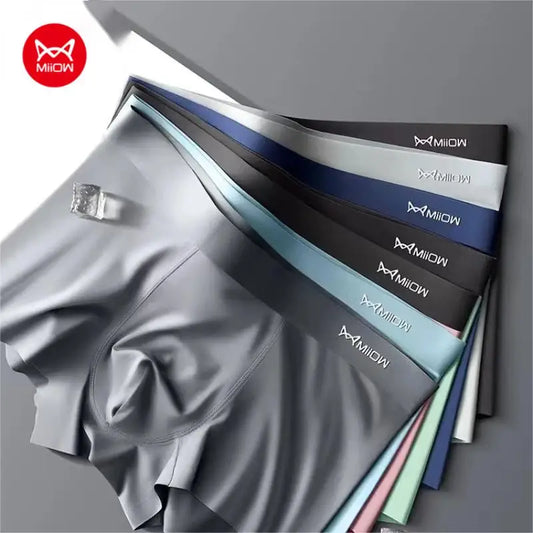 3Pcs Ice Silk Seamless Men Underwear Boxer Shorts Trunk