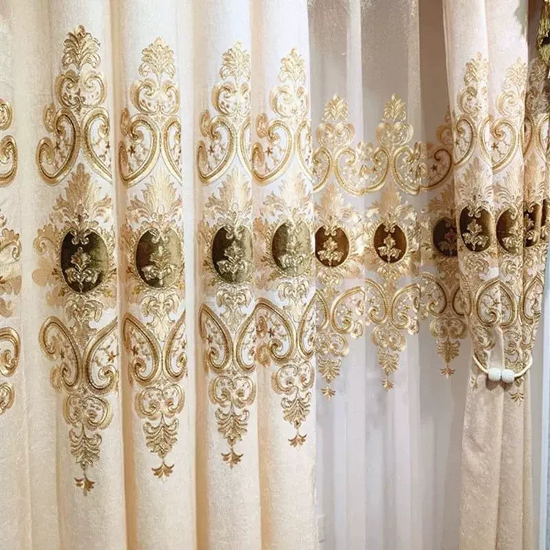 European Beige Embroidered Chenille Valance Customizable Luxury Curtain for Living Room Bedroom Dining Room