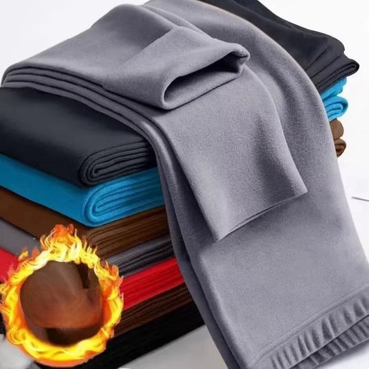 Thiened German Velvet Warm Men's Long Pants Winter Workwear Heated Thermal Fleece Lined Slim Fit Casual Trousers