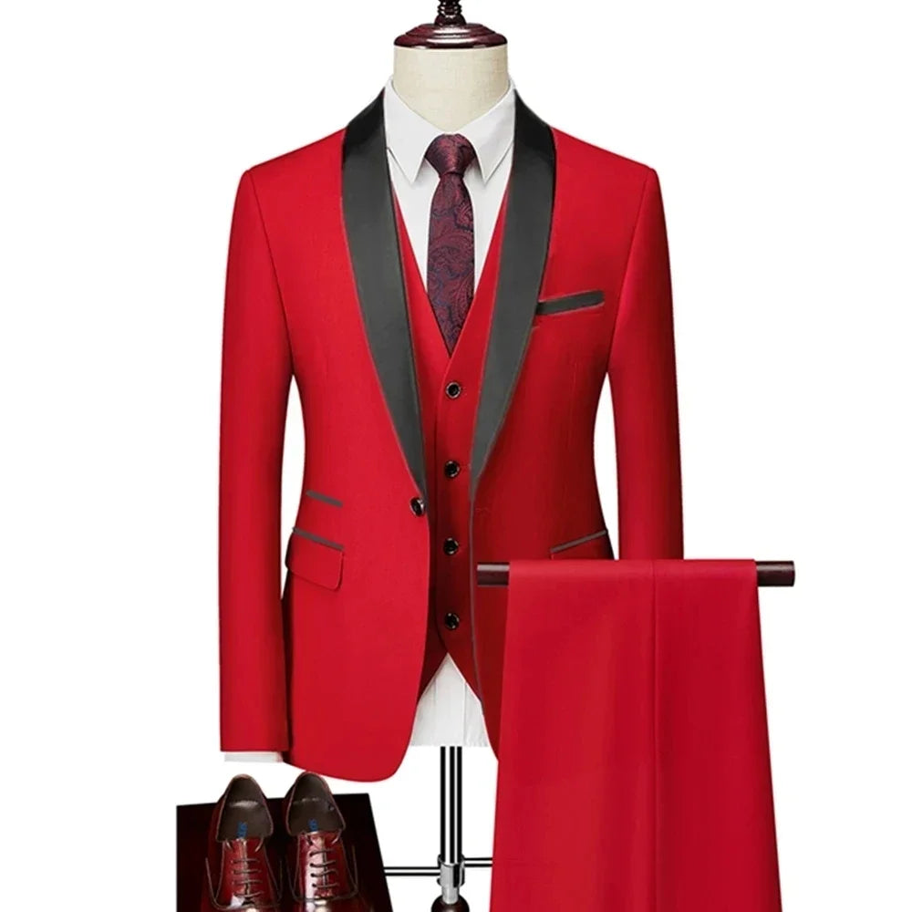 Men's Three Pieces Slim Fit Suit Jacket Blazer Coat Pants & Vest