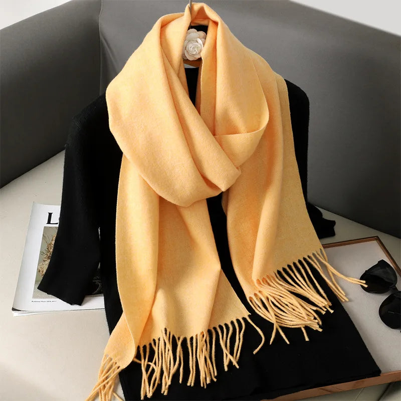 Color Solid Women Winter Scarf Warm Thicken Cashmere Shawl