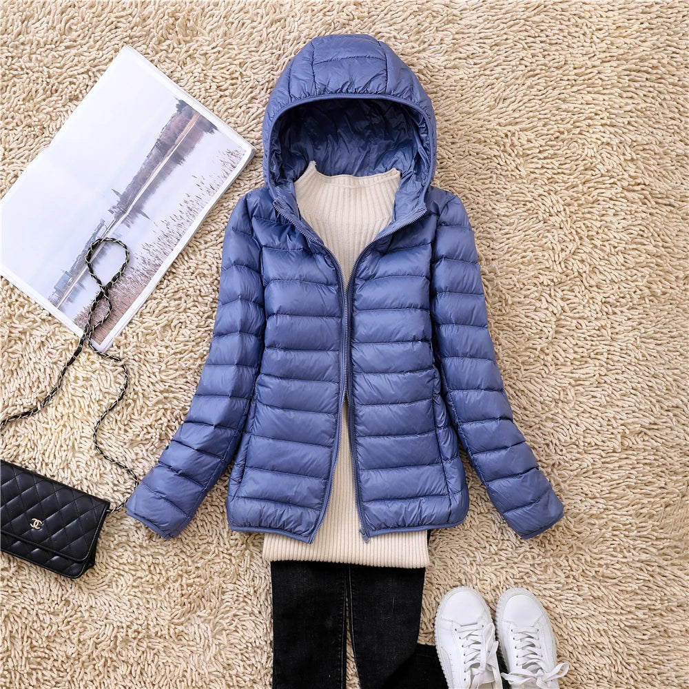 Women Ultra Lightweight Travel Packable Hooded Down Coats Plus Size 5XL 6XL 7XL