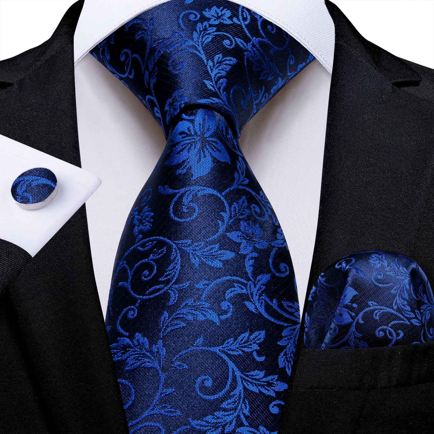 New Classic 100% Silk Men's Ties 8cm Blue Plaid Dot Striped Business Necktie Handkerchief Wedding Party Tie Set