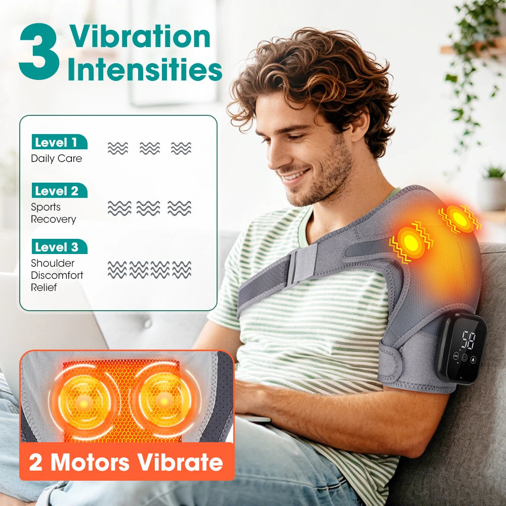 3 Modes Vibration 3 Heating Levels Heating Pad Set for Shoulder Knee Wrist Massage, Cordless Rechargeable Large Size