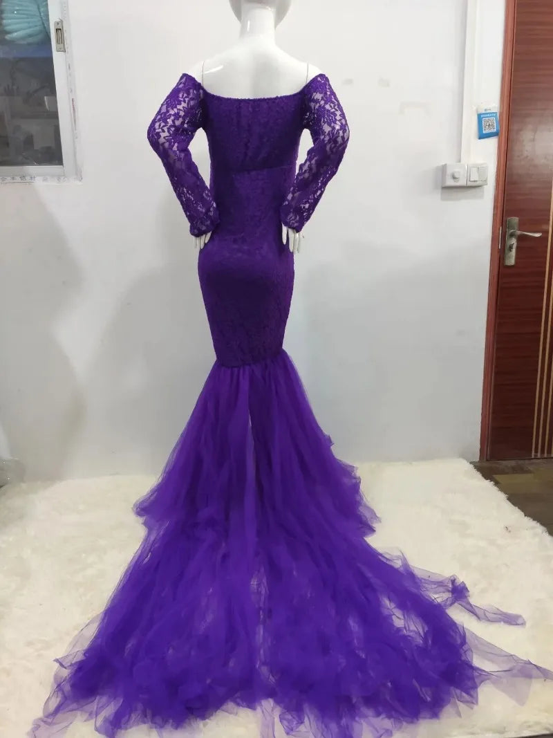 Sexy Lace Off shoulder Pregnancy Dress Photography Props Maxi Gown