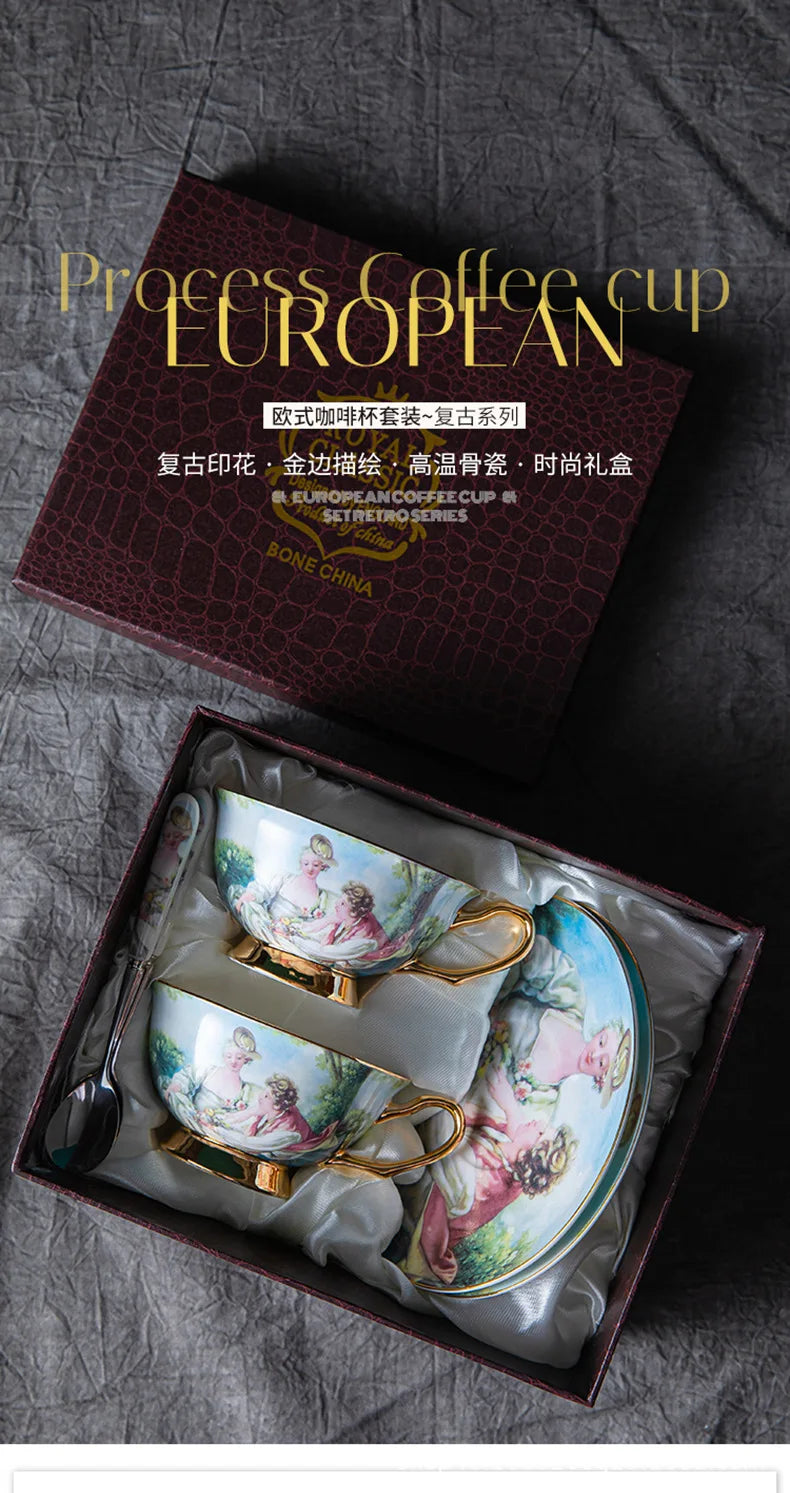 European Royal Palace Bone China Coffee Mug Luxury Porcelain Tea Set Ceramic Tea Cups with Saucer Spoon Drinkware Coffeeware