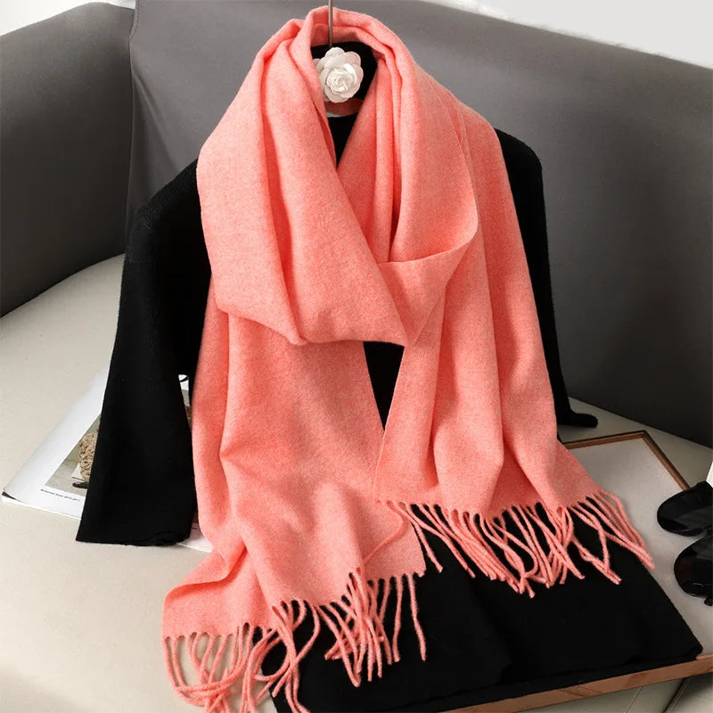 Color Solid Women Winter Scarf Warm Thicken Cashmere Shawl