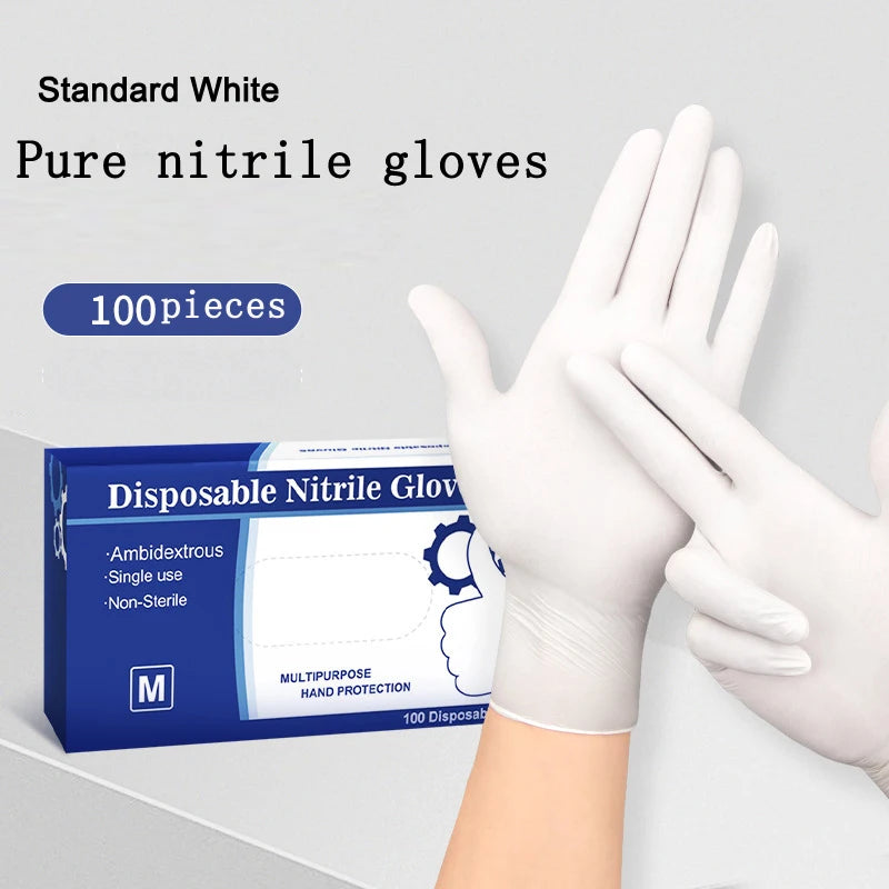 S/M/L/XL White Disposable Nitrile Gloves Latex Free Powder Free Waterproof Wear Resistant Gloves for  Dishwashing Gardeni
