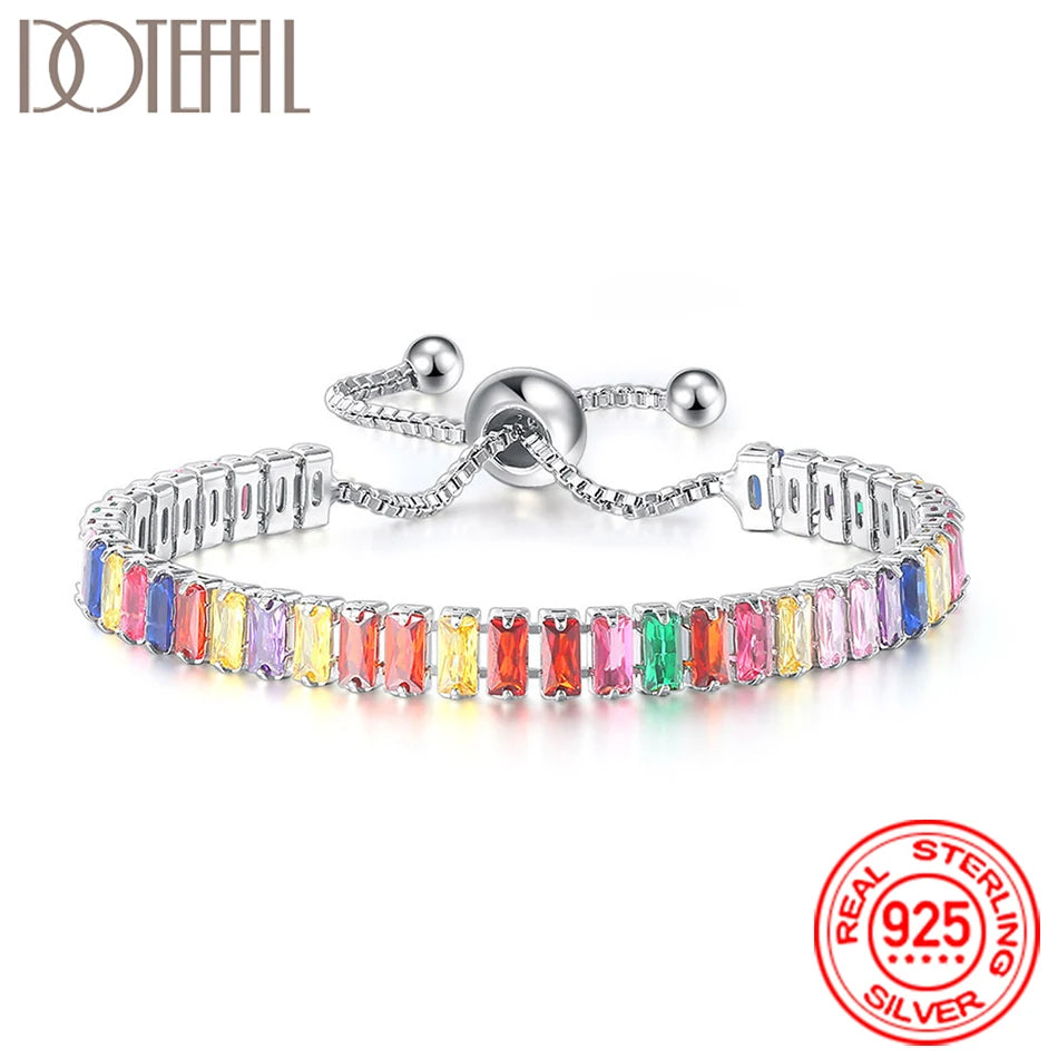 Women 925 Sterling Silver Tennis Bracelet Crystal Luxury Zirconia Wedding Charm Jewelry