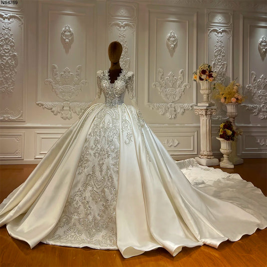 Customized Amanda's Satin Rhinestone Wedding Dress