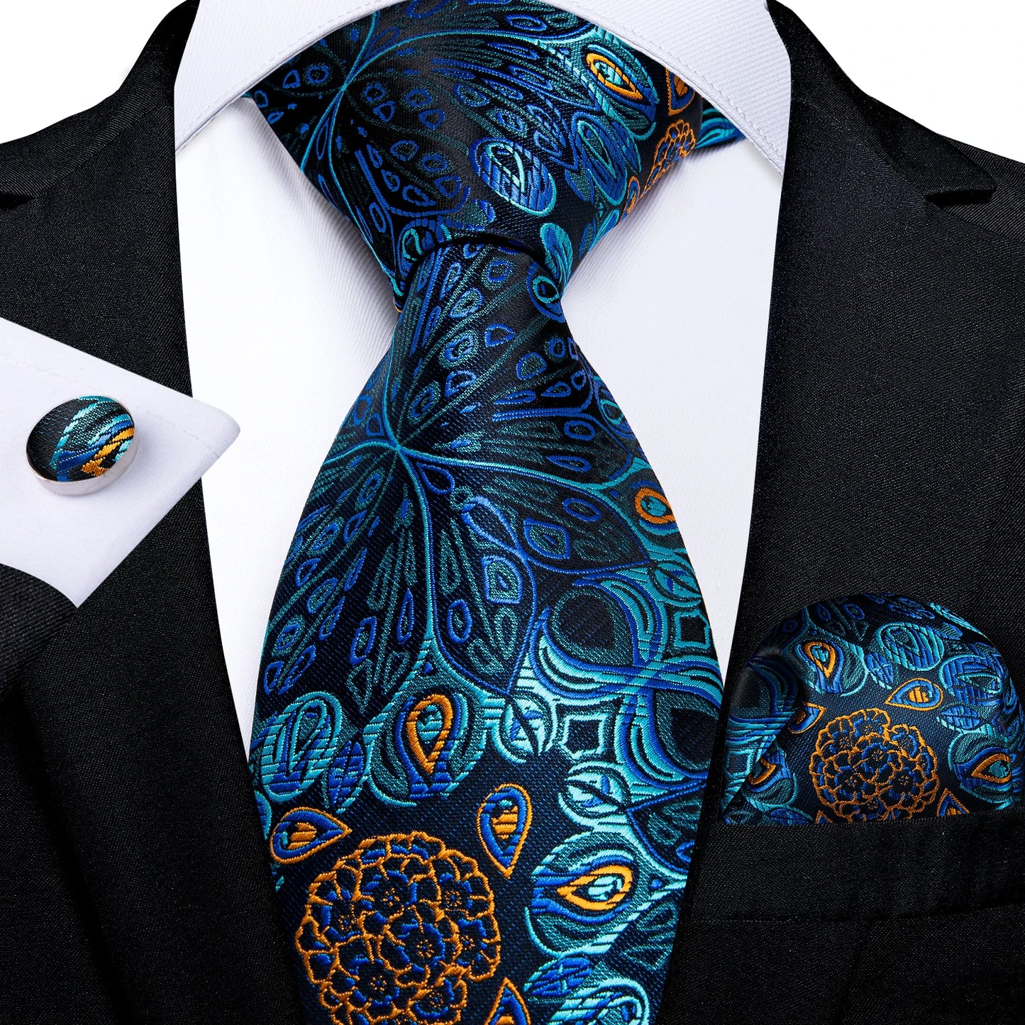 New Classic 100% Silk Men's Ties 8cm Blue Plaid Dot Striped Business Necktie Handkerchief Wedding Party Tie Set