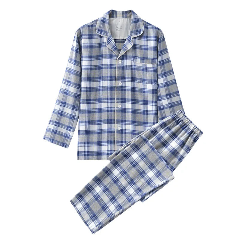 Cotton Flannel Plaid Men's & Women's High-quality Patterned Thick Pajamas for Autumn and Winter