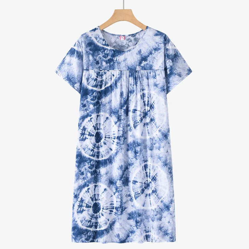 Middle-Aged and Elderly Cotton Silk Short-Sleeved Nightgown