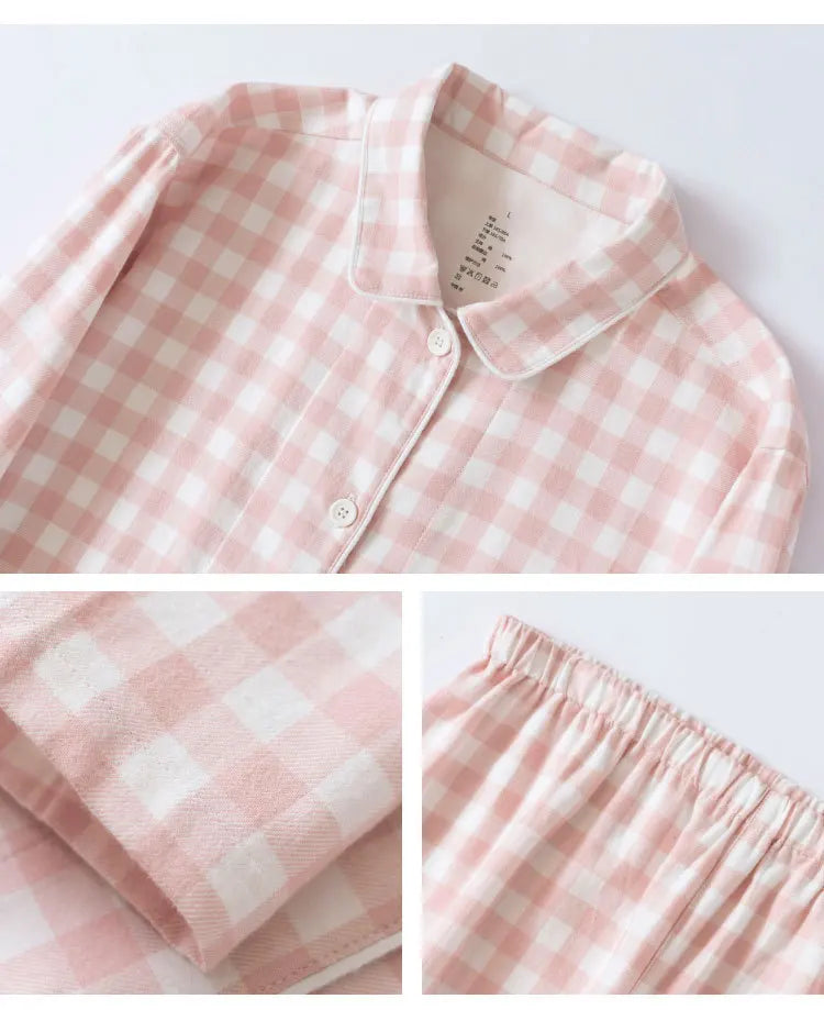 Cotton Flannel Plaid Men's & Women's High-quality Patterned Thick Pajamas for Autumn and Winter