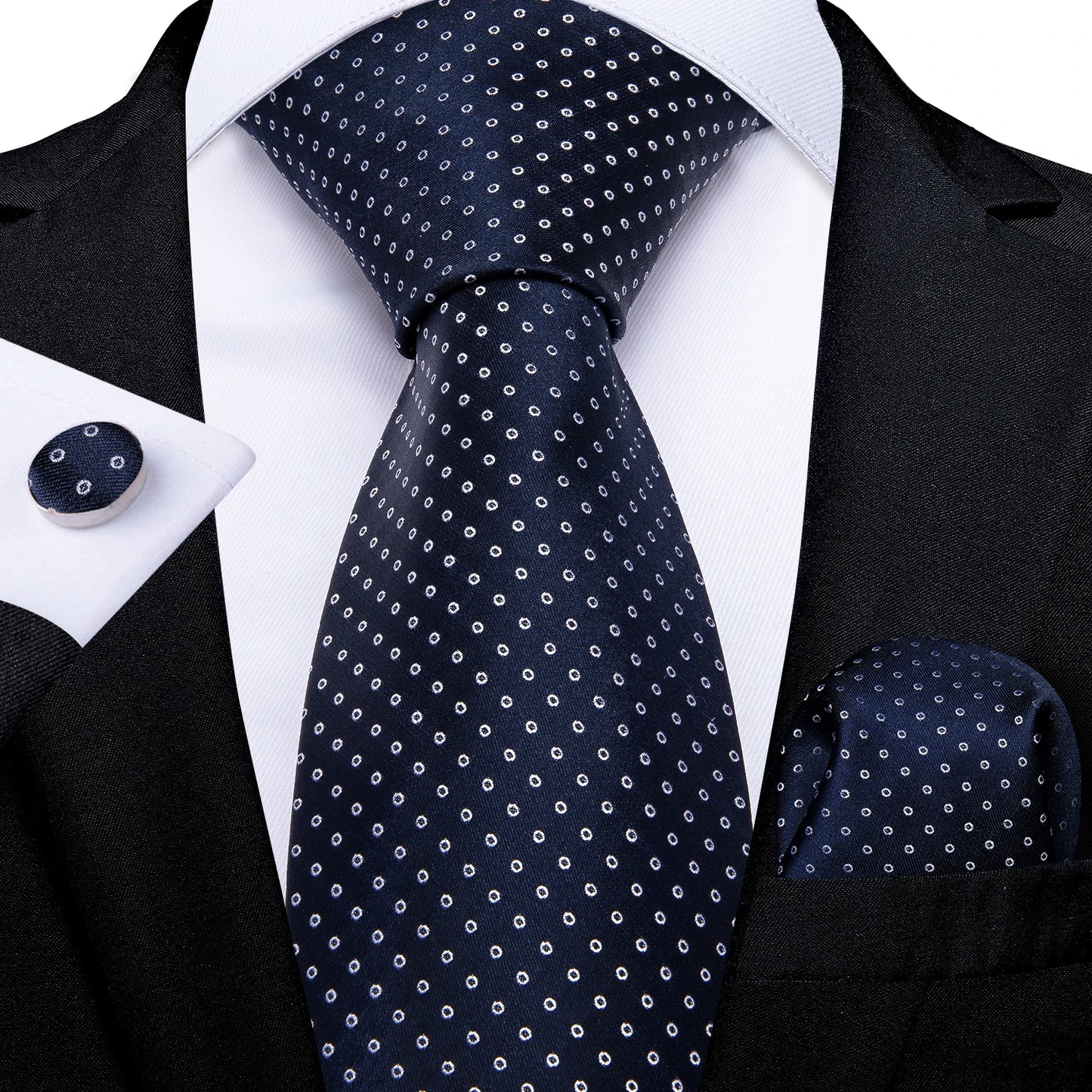 New Classic 100% Silk Men's Ties 8cm Blue Plaid Dot Striped Business Necktie Handkerchief Wedding Party Tie Set