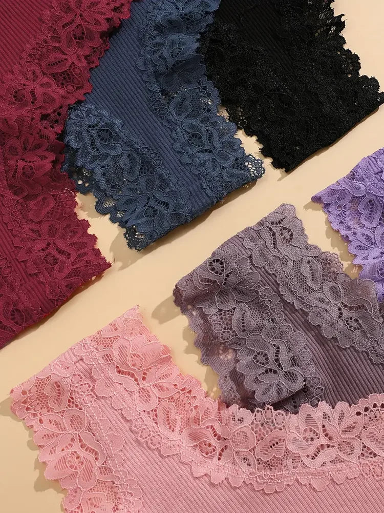 5Pcs/set Women Cotton Panties Floral Lace Intimate Underwear S-XL