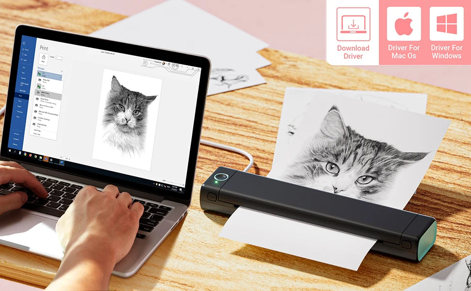 M08F Portable Phone Travel Home Wireless Thermal Printer Bluetooth Use A4 Mobile Printer for Laptops Inkless