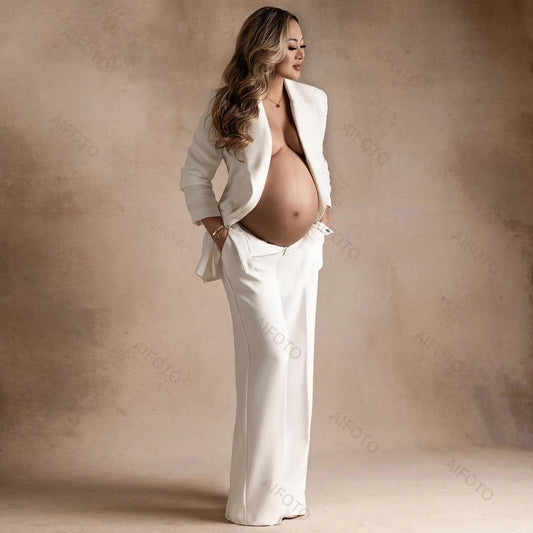 Maternity Photoshoot Suit Lace Up Long Sleeve Blazer