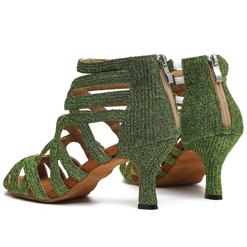 Dance Shoes Latin Gold Sandals For Women Cross straps Comfortable Low heel Square Samba Shoes