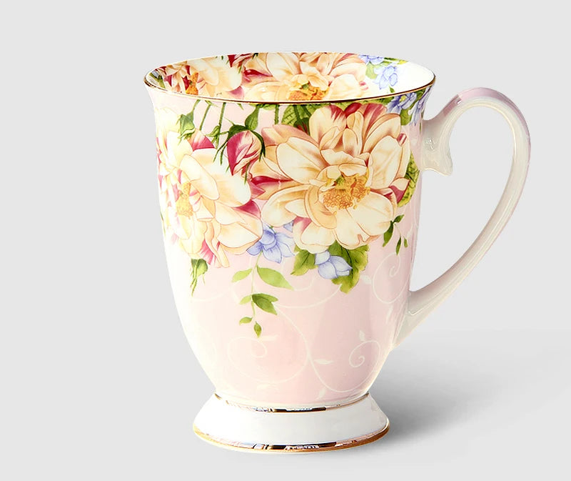 300ML, bone china ceramic coffee mug, tazas cafe floral painting, present creative ceramic tea cup, vintage tea ceremony