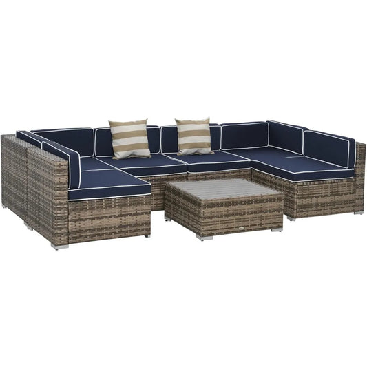7-Piece Patio Furniture Set, Outdoor Wicker Conversation Set, All Weather PE Rattan Sectional Sofa Set with Cushions