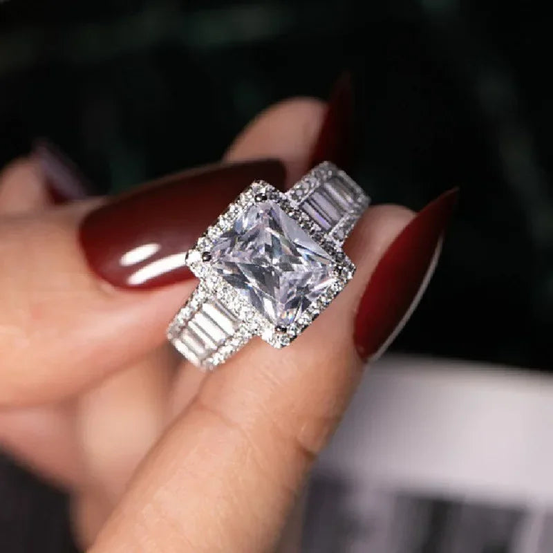 Women's Square Jewelry Ring Geometric Luxury Inlaid AAA Cubic Zirconia