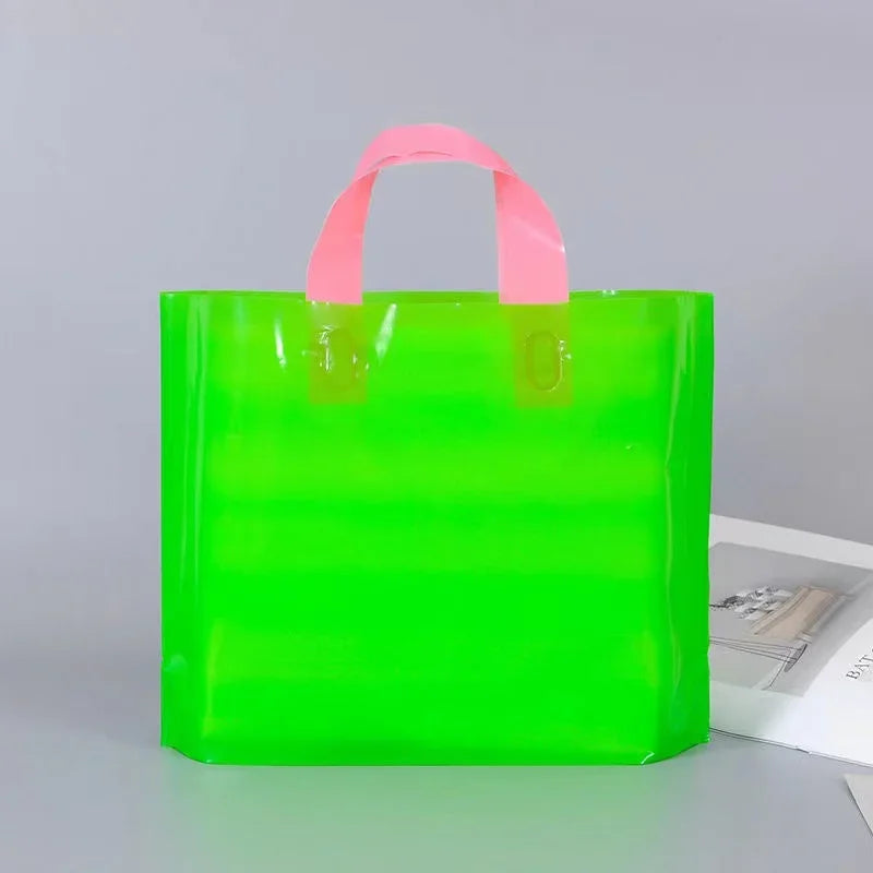 100pcs Custom Logo Colorful Shopping Bags With Handle Plastic Gift Bag Print One Color Logo On One-sided Free Design Print