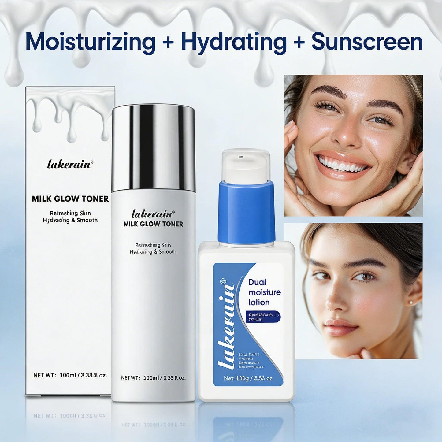Milk Toner & Moisturizing Lotion Set Long Lasting Hydrating Oil Control Soothing Skin SPF10 Sunscreen Suitable For All Skin Type