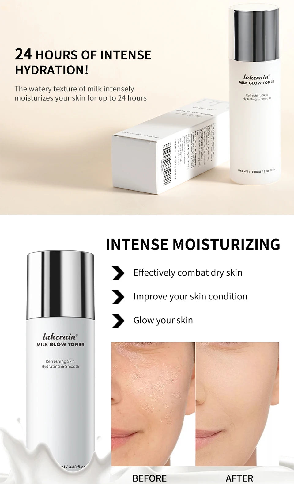 Milk Toner & Moisturizing Lotion Set Long Lasting Hydrating Oil Control Soothing Skin SPF10 Sunscreen Suitable For All Skin Type