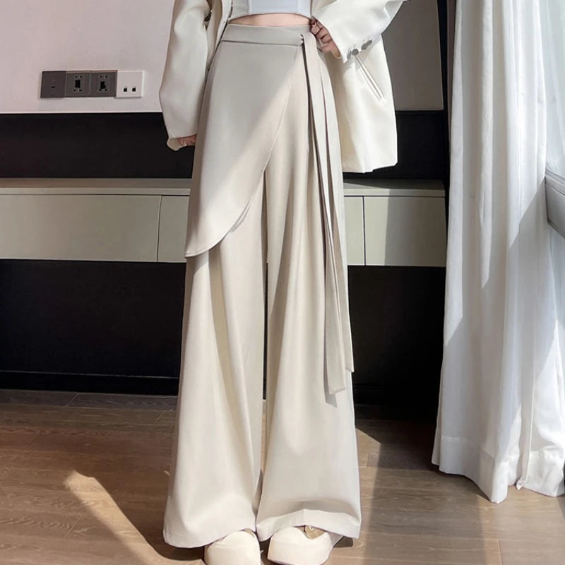 High Waist Autumn Elegant Irregular Wide Leg Pants for Women